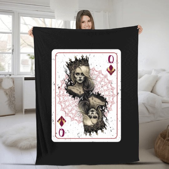 Queen of Clubs Halloween Gothic Card Game Fleece Blankets