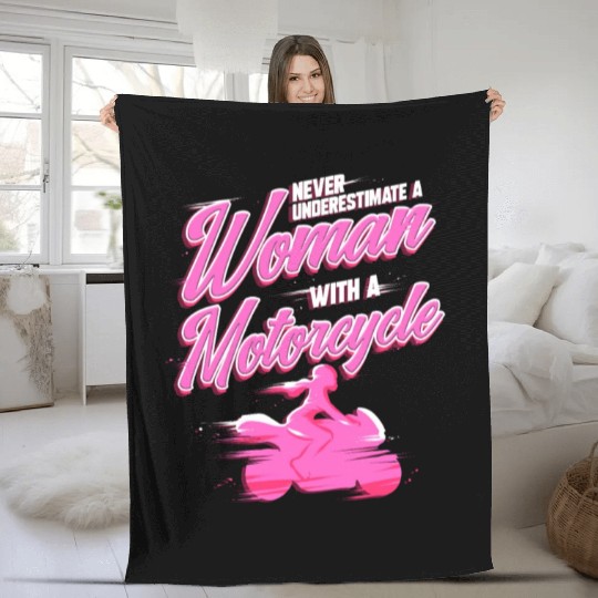 Ladies Motorcycle Girl Biker Gift for Motocross Fleece Blankets