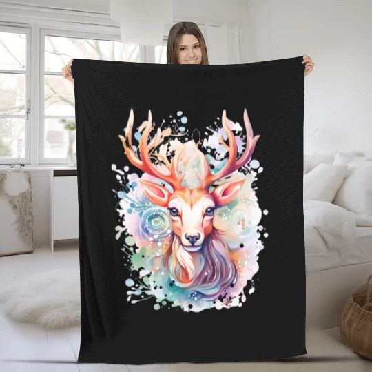 Colorful Reindeer Fantasy: Studio Ghibli Style Fleece Blankets