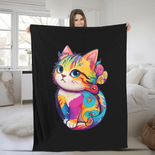 Colorful Cute cat for cat Lovers Fleece Blankets