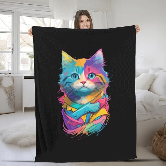 Colorful Cute cat for cat Lovers Fleece Blankets