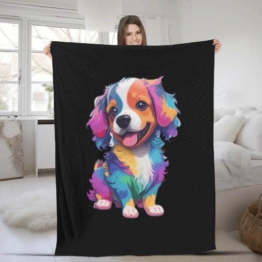 Colorful Cute Dog for Dog Lovers Fleece Blankets
