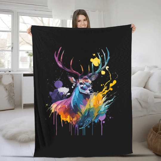 Watercolor painting deer Fleece Blankets