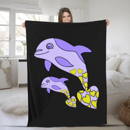 The Endearing Dance of Dolphin Mom and Kid Fleece Blankets