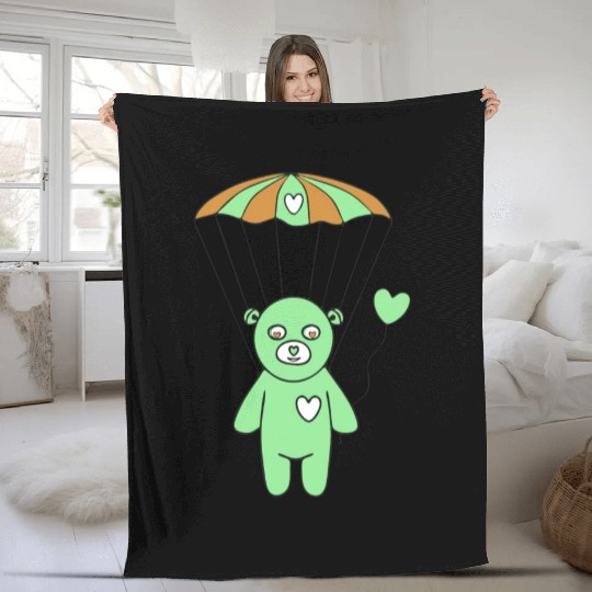 Teddy Bear - The Green Skydiver Fleece Blankets