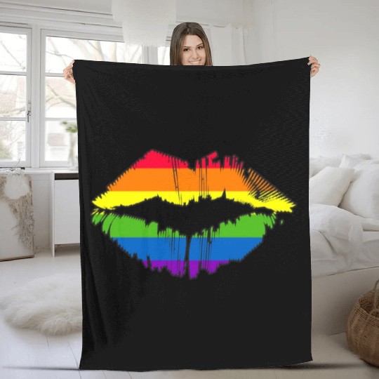 LGBTQ Gay Pride Rainbow Flag Lips Fleece Blankets
