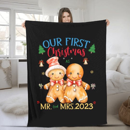 gingerbread couple first Christmas Mr. and Mrs. Fleece Blankets