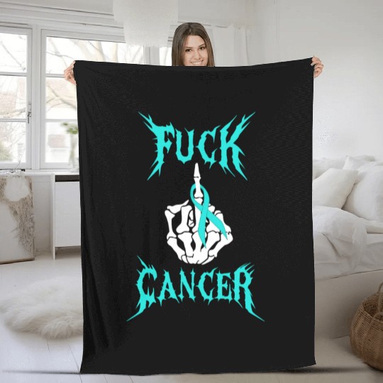 Fuck Cancer Warrior Teal Ribbon Ovarian Cancer Fleece Blankets