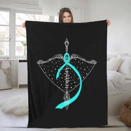 Warrior Bow Warrior Teal Ribbon Ovarian Cancer Fleece Blankets