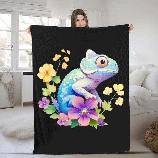 Cute Chameleon for Lizard Pet Lover Fleece Blankets