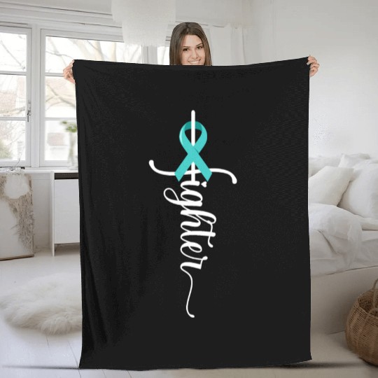 Fighter Christian Cross Warrior Ovarian Cancer Fleece Blankets
