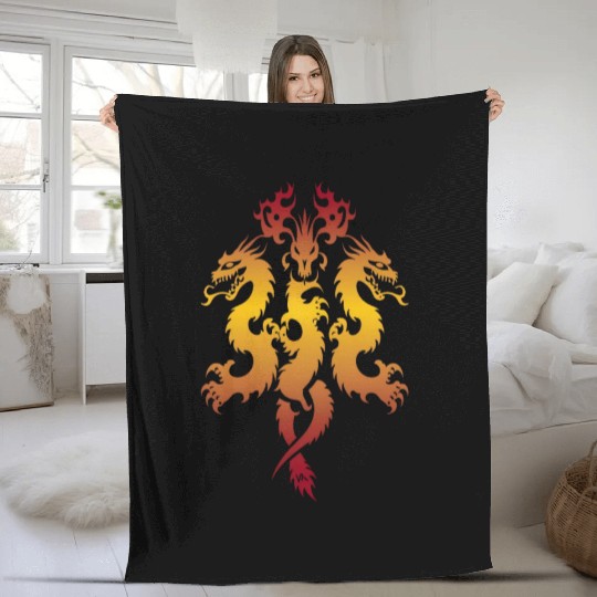 Inferno Serpent: Hydra Fire Dragon Fleece Blankets