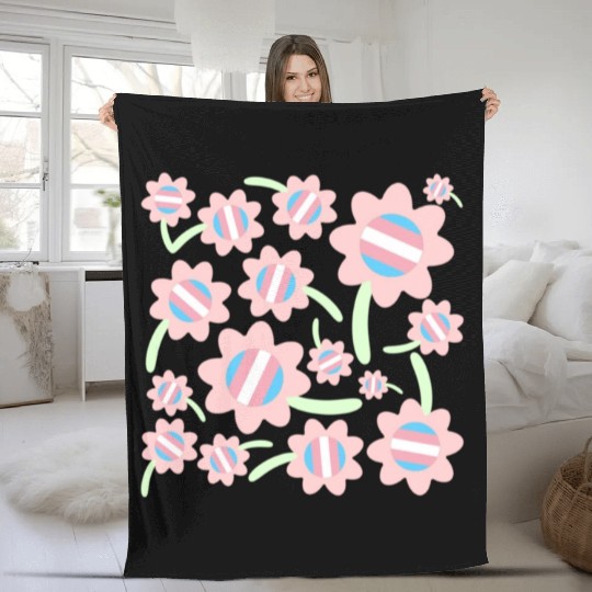 Transgender Pride Flag Flower Pattern Fleece Blankets