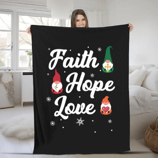 Faith Hope Love Religious Family Christmas Gnome Fleece Blankets