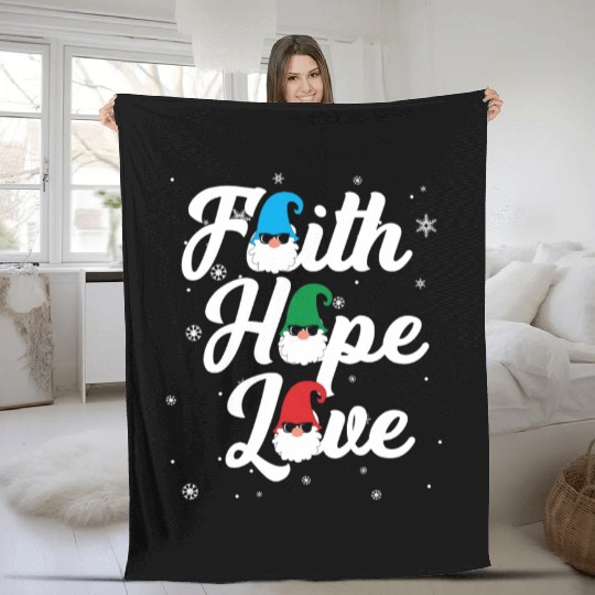 Religious Family Faith Hope Love Christmas Gnome Fleece Blankets