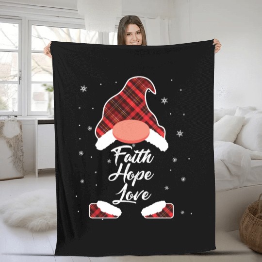 Faith Hope Love Religious Family Christmas Gnome Fleece Blankets