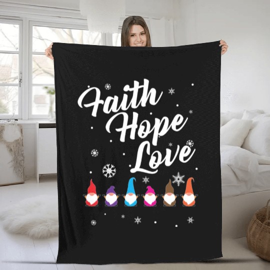 Religious Family Faith Hope Love Christmas Gnome Fleece Blankets