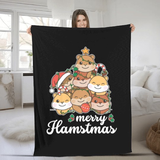 Hamster Christmas Tree merry Hamstmas Fleece Blankets