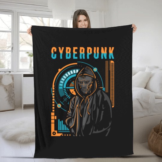 Cyborg Android Synthwave Scifi Fleece Blankets