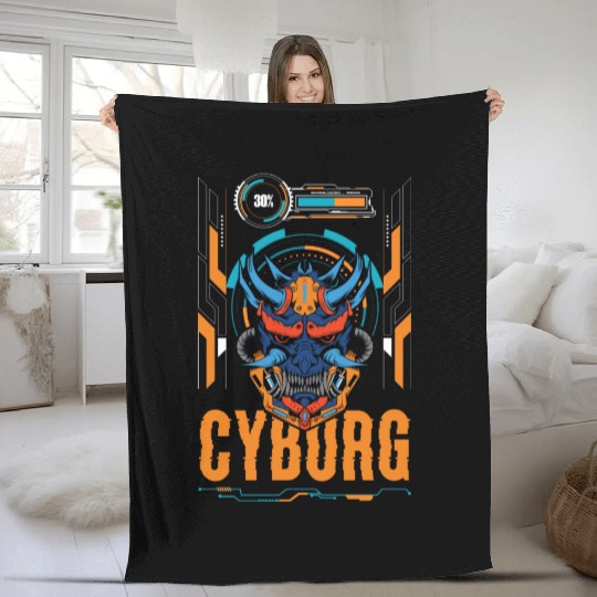 Cyberpunk Android Synthwave Engineering Fleece Blankets