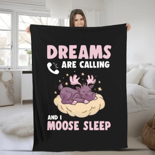 Dreams Are Calling Youth Cute Moose Fleece Blankets