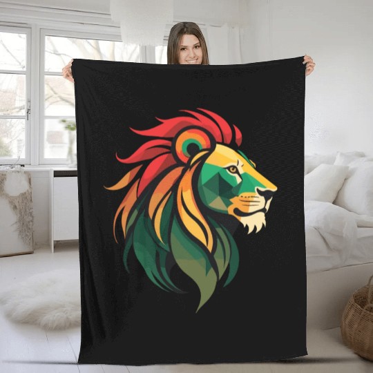 Vintage Lion Silhouette in Red, Gold, and Green Fleece Blankets