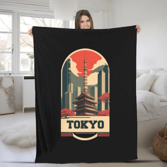 Tokyo Vintage Art Fleece Blankets