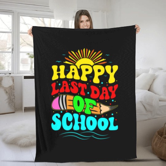 Happy Last Day Of School Teacher Students Groovy Fleece Blankets