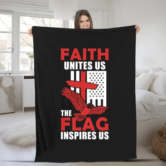US American Eagle Flag Cross Inspiring Christian Fleece Blankets