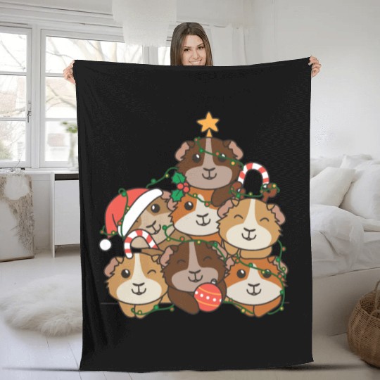 Guinea Pig Christmas Tree Funny Animal Fleece Blankets
