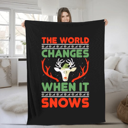 The world changes when it snows Fleece Blankets