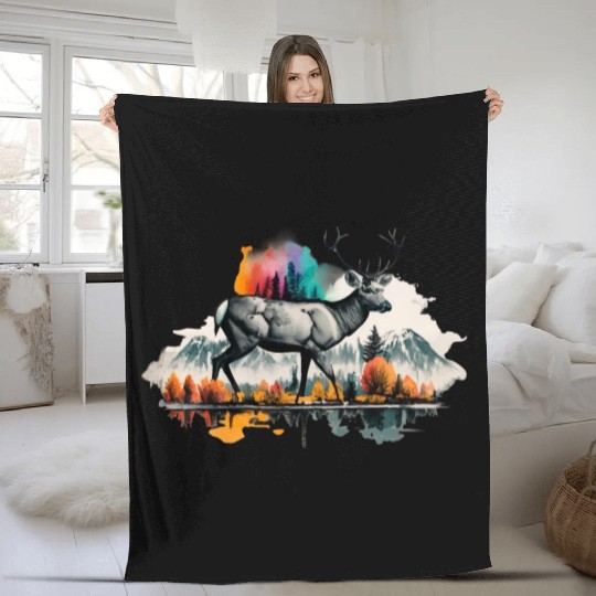 A majestic deer in ink painting style Fleece Blankets
