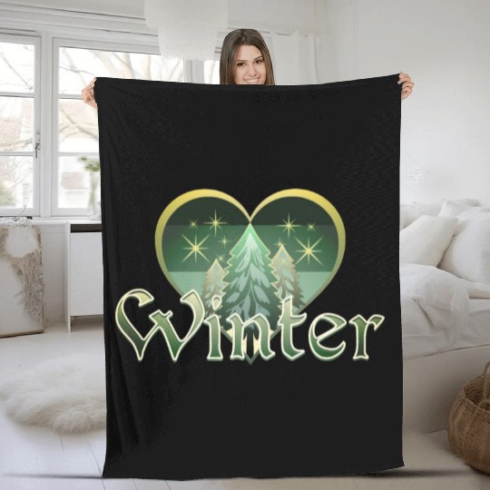 Winter Heart Evergreen Retro Sunset Fleece Blankets