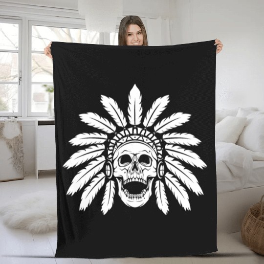 Indigenous Native American Skull Skull Head Fleece Blankets