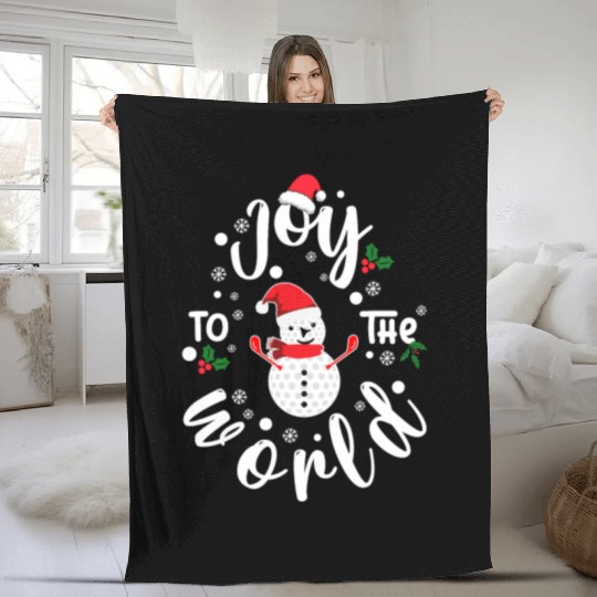 Christmas Golf Snowman Joy To The World Funny Golf Fleece Blankets