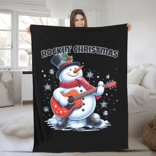 Merry Rockin' Christmas Snowman Fleece Blankets