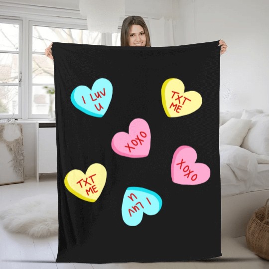 Sweet Candy Hearts Valentines Day Fleece Blankets