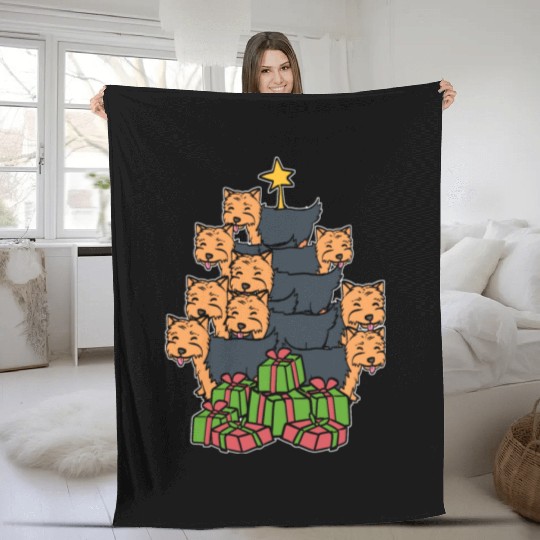 Yorkie Christmas Tree Holiday Person Gift Fleece Blankets