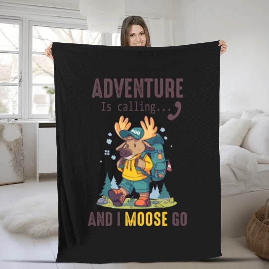 Adventure Is Calling Youth Cute Moose Fleece Blankets