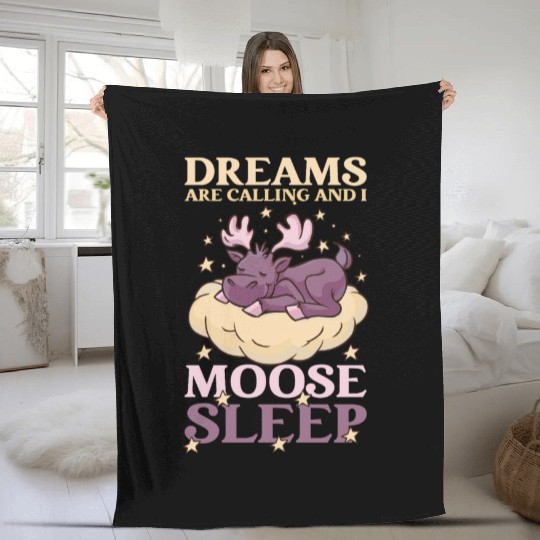 Dreams Are Calling Youth Cute Moose Fleece Blankets