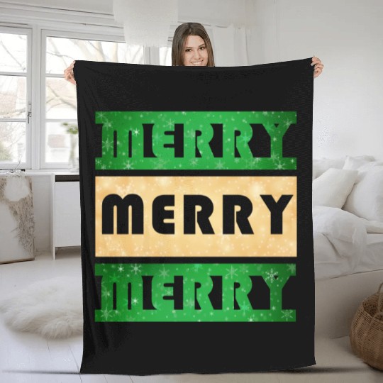 Merry Merry Merry Green and Gold Fleece Blankets