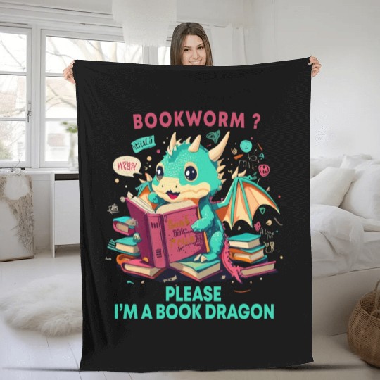 bookworm Please I'm A Book Dragon, Unisex graphic Fleece Blankets