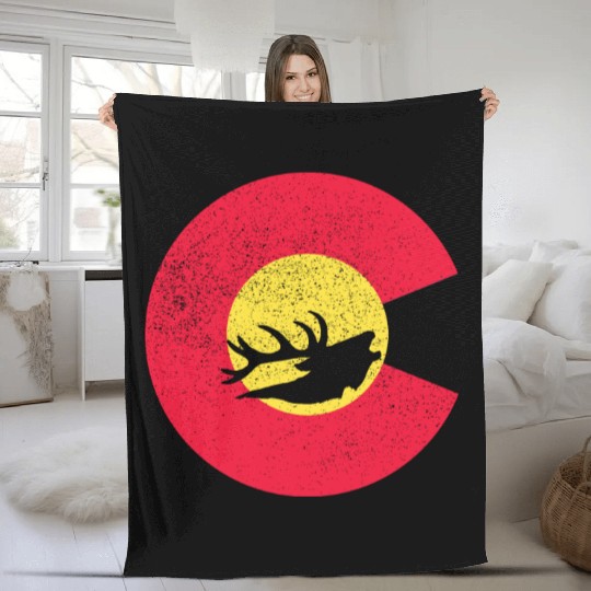 Colorado Flag Logo Elk Hunting Fleece Blankets