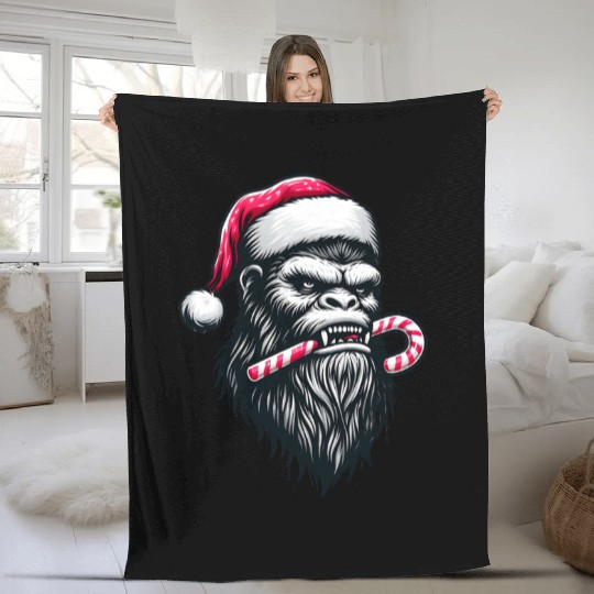 Festive Bigfoot with Candy Cane Fleece Blankets