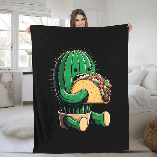 Mexican taco cactus Fleece Blankets