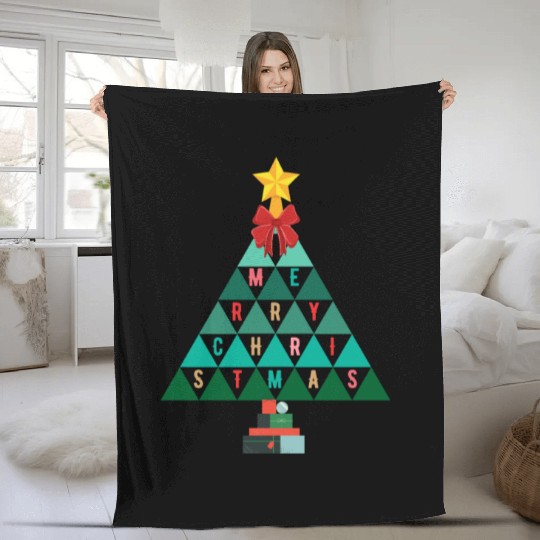 Merry Christmas tree (black bg) using triangles Fleece Blankets