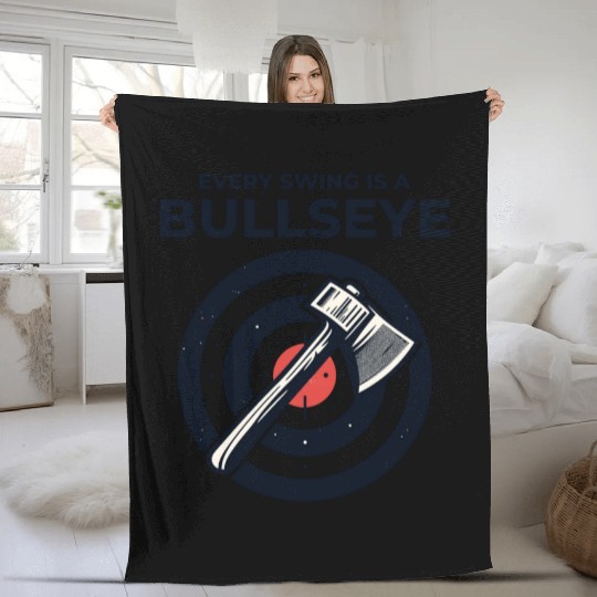 Axe Throwing Axe Thrower Lumberjack Funny Bullseye Fleece Blankets