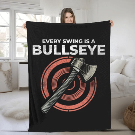 Axe Throwing Axe Thrower Lumberjack Funny Bullseye Fleece Blankets