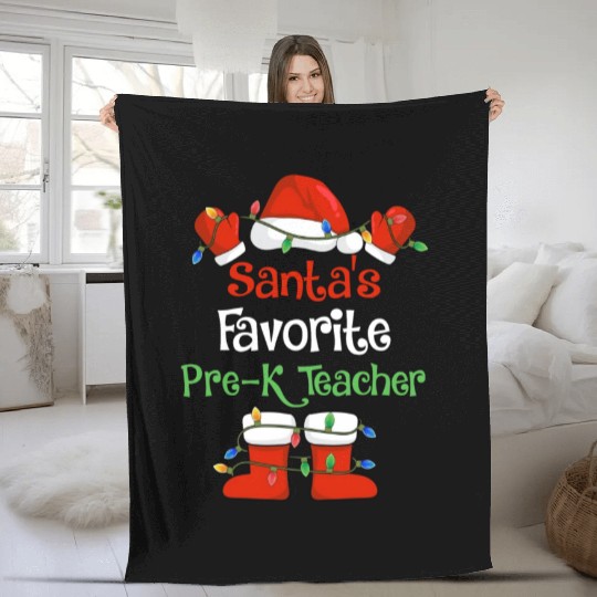 Santa's Favorite Pre K Teacher Funny Christmas Fleece Blankets
