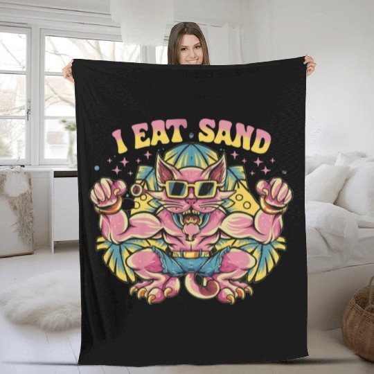 I Eat Sand and Muscular Cat Fleece Blankets